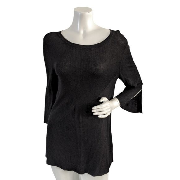 Lord Taylor Long Stretch Knit Tunic Top 34 Sleeves Bell Flared Shirt Black - Picture 1 of 10